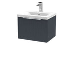 Hudson Reed Fluted Wall Hung 1-Drawer Vanity and Mid-Edge Basin, Contemporary Sink Vanity Unit, Soft Black, 500mm