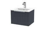 Hudson Reed Fluted Wall Hung 1-Drawer Vanity and Minimalist Basin, Contemporary Sink Vanity Unit, Soft Black, 500mm