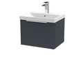 Hudson Reed Fluted Wall Hung 1-Drawer Vanity and Thin-Edge Basin, Contemporary Sink Vanity Unit, Soft Black, 500mm