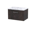 Hudson Reed Juno Wall Hung 1-Drawer Vanity Unit & Carrera Marble Worktop, Countertop Basin Unit in Metallic Slate, 600mm
