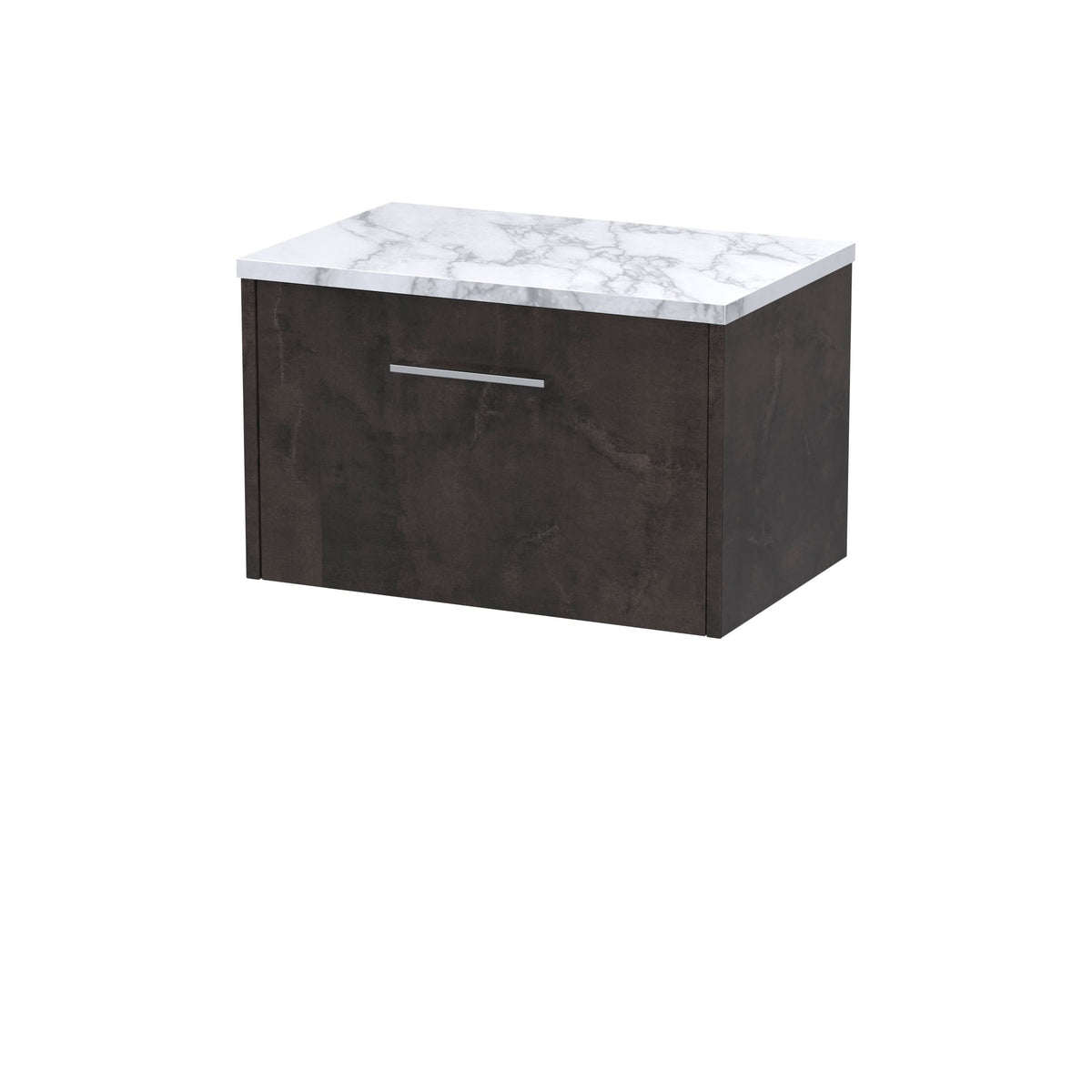 Hudson Reed Juno Wall Hung 1-Drawer Vanity Unit & Carrera Marble Worktop, Countertop Basin Unit in Metallic Slate, 600mm