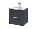 Hudson Reed Fluted Wall Hung 2-Drawer Vanity and Minimalist Basin, Contemporary Sink Vanity Unit, Soft Black, 500mm