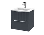 Hudson Reed Fluted Wall Hung 2-Drawer Vanity and Minimalist Basin, Contemporary Sink Vanity Unit, Soft Black, 500mm