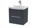 Hudson Reed Fluted Wall Hung 2-Drawer Vanity and Thin-Edge Basin, Contemporary Sink Vanity Unit, Soft Black, 500mm