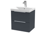 Hudson Reed Fluted Wall Hung 2-Drawer Vanity and Thin-Edge Basin, Contemporary Sink Vanity Unit, Soft Black, 500mm