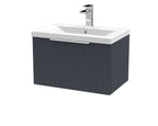 Hudson Reed Fluted Wall Hung 1-Drawer Vanity and Mid-Edge Basin, Contemporary Sink Vanity Unit, Soft Black, 600mm