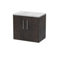 Hudson Reed Juno Wall Hung 2-Door Vanity Unit & Bellato Grey Worktop, Countertop Basin Unit in Metallic Slate, 600mm