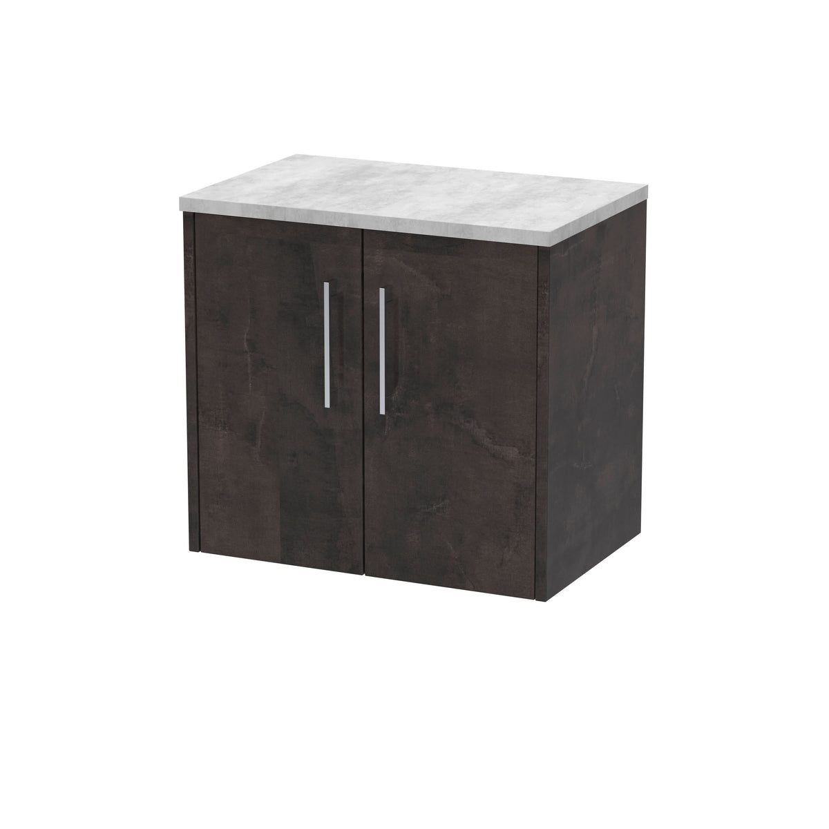 Hudson Reed Juno Wall Hung 2-Door Vanity Unit & Bellato Grey Worktop, Countertop Basin Unit in Metallic Slate, 600mm