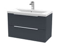 Hudson Reed Fluted Wall Hung 2-Drawer Vanity and Mid-Edge Basin, Contemporary Sink Vanity Unit, Soft Black, 800mm