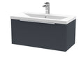 Hudson Reed Fluted Wall Hung 1-Drawer Vanity and Mid-Edge Basin, Contemporary Sink Vanity Unit, Soft Black, 800mm