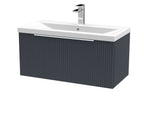 Hudson Reed Fluted Wall Hung 1-Drawer Vanity and Mid-Edge Basin, Contemporary Sink Vanity Unit, Soft Black, 800mm