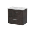 Hudson Reed Juno Wall Hung 2-Drawer Vanity Unit & Bellato Grey Worktop, Countertop Basin Unit in Metallic Slate, 600mm