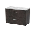 Hudson Reed Juno Wall Hung 2-Drawer Vanity Unit & Bellato Grey Worktop, Countertop Basin Unit in Metallic Slate, 800mm