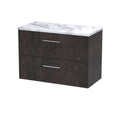 Hudson Reed Juno Wall Hung 2-Drawer Vanity Unit & Carrera Marble Worktop, Countertop Basin Unit in Metallic Slate, 800mm