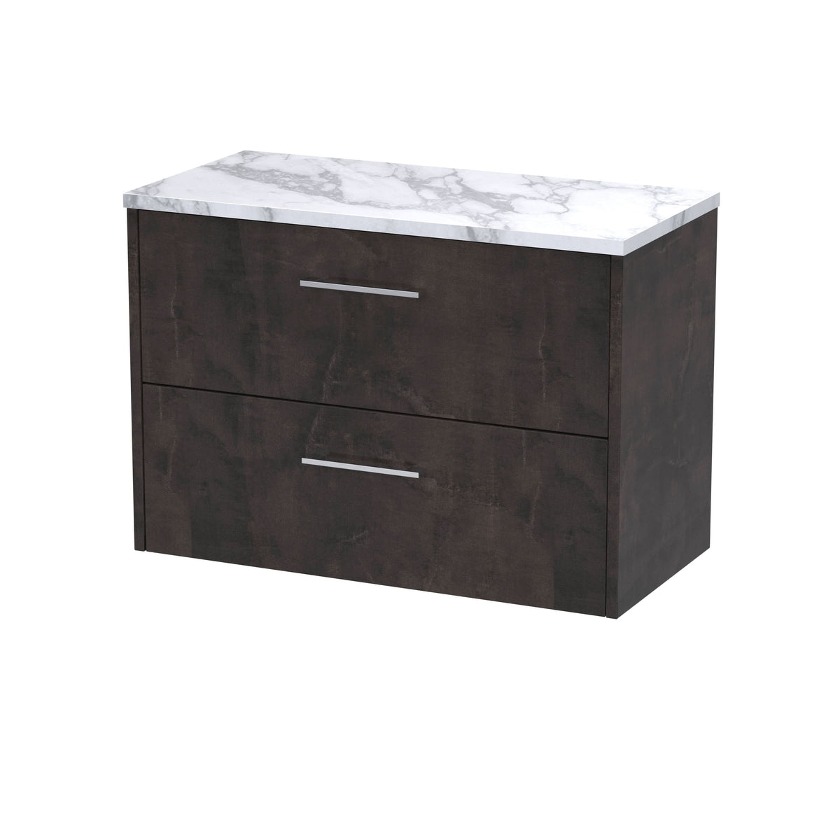 Hudson Reed Juno Wall Hung 2-Drawer Vanity Unit & Carrera Marble Worktop, Countertop Basin Unit in Metallic Slate, 800mm