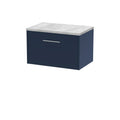 Hudson Reed Juno Wall Hung Counter Top Vanity Unit with Soft Close Drawer, White Marble Laminate Worktop in Luxury Modern Midnight Blue Matt Finish, 600mm