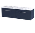 Hudson Reed Juno Wall Hung Counter Top Vanity Unit with 2 Soft Close Drawers & White Marble Laminate Worktop in Modern Luxury Design Midnight Blue Matt Finish, 1200mm