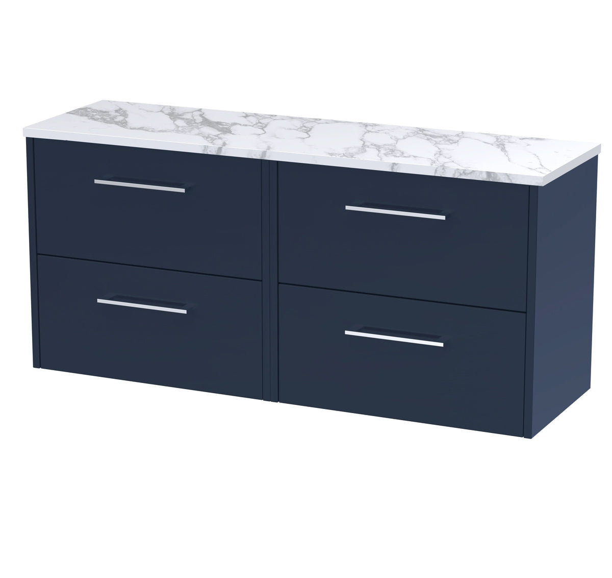 Hudson Reed Juno Wall Hung Countertop Units, 4 Soft Close Drawers with D Shape Handles and Durable White Laminate Worktop for Luxury Bathrooms in Midnight Blue, 1200mm