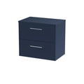 Hudson Reed Juno Wall Hung Countertop Unit, 2 Soft Close Drawers and D Shape Handles with Black Laminated Worktop for Luxury Bathrooms in Midnight Blue, 600mm
