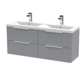 Hudson Reed Fluted Wall Hung 4-Drawer Vanity and Double Ceramic Basin, Stylish Sink Vanity Unit, Satin Grey, 1200mm