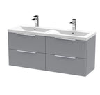Hudson Reed Fluted Wall Hung 4-Drawer Vanity and Double Ceramic Basin, Stylish Sink Vanity Unit, Satin Grey, 1200mm