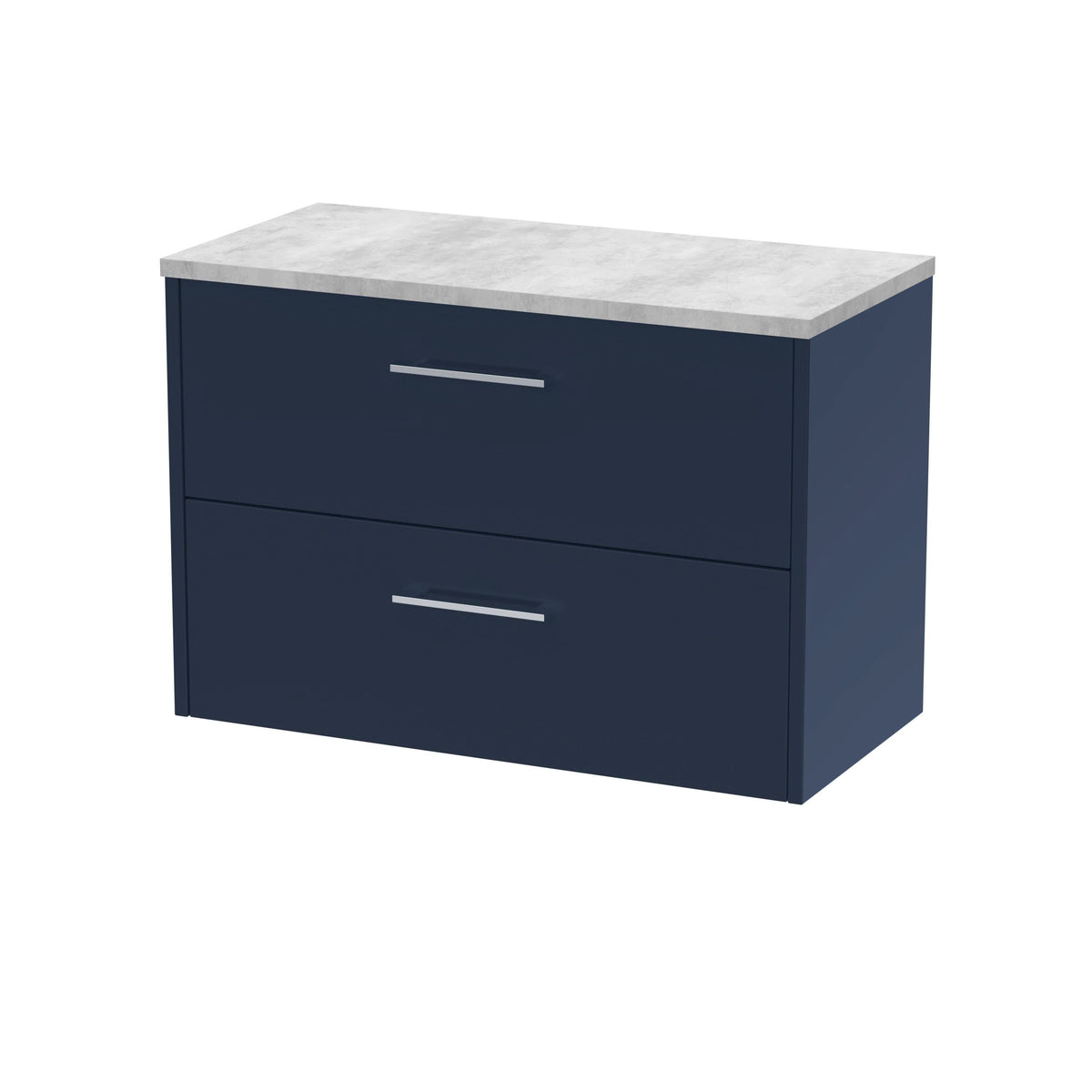Hudson Reed Juno Wall Hung Countertop Vanity Unit with White Laminate Worktop, Soft Close Drawers in D Shape Handle for Luxury Bathroom Storage in Midnight Blue, 800mm