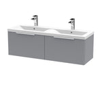 Hudson Reed Fluted Wall Hung 2-Drawer Vanity and Double Ceramic Basin, Stylish Sink Vanity Unit, Satin Grey, 1200mm