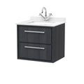 Hudson Reed Lille Wall Hung Vanity Unit with Basin, 2 Soft-Close Drawers and Marble Worktop, Modern Bathroom Vanity Unit in Premium White Finish, 600mm