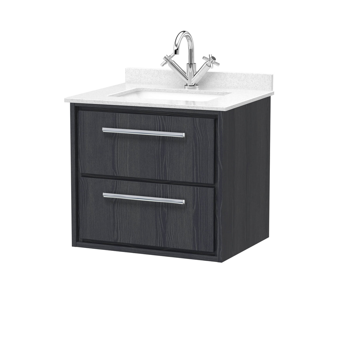 Hudson Reed Lille Wall Hung Vanity Unit with Basin, 2 Soft-Close Drawers and Marble Worktop, Modern Bathroom Vanity Unit in Premium White Finish, 600mm