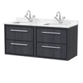 Hudson Reed Lille Wall Hung Vanity Unit with Basin, 4 Drawer Bathroom Vanity with Marble Worktop, Modern Sink Vanity Unit for Stylish Bathrooms in Premium White Finish, 1200mm