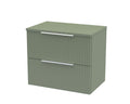 Hudson Reed Fluted Wall Hung 2-Drawer Vanity Unit & Stylish Green Worktop, Sleek Counter Top Vanity Unit in Satin Green, 600mm