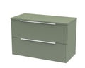 Hudson Reed Fluted Wall Hung 2-Drawer Vanity Unit & Green Worktop, Counter Top Vanity Unit in Satin Green, 800mm