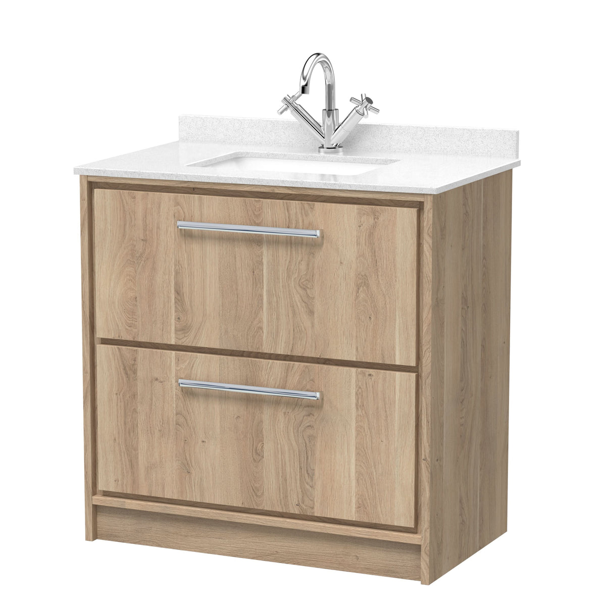 Hudson Reed Lille Floor Standing Vanity Unit with Marble Worktop Basin, Vanity Unit with Basin, Bathroom Vanity Units, Soft Close Drawers in Bleached Oak, 800mm