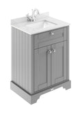 Old London Floor Standing Vanity Unit with Square Basin White Marble Top, 2 Doors, Traditional Bathroom Sink Vanity Unit with Basin & 1 Tap Hole in Storm Grey, 600mm