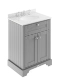 Old London Floor Standing Vanity Unit with White Marble Top & Basin, Traditional 2 Door Sink Vanity Unit with 3 Tap Hole for Bathroom Elegance in Storm Grey, 600mm