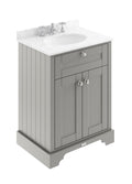 Old London Floor Standing Vanity Unit with Grey Marble Basin Top, 2 Door Sink Vanity Unit with 3 Tap Hole, Traditional Bathroom Furniture Cabinet in Storm Grey, 600mm