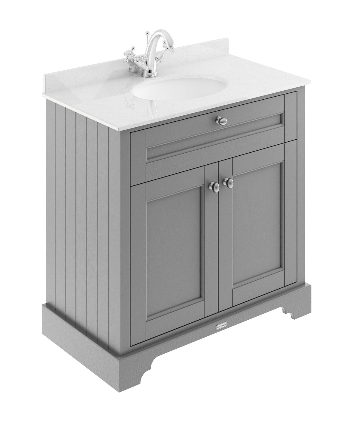 Old London Floor Standing Vanity Unit with 2 Doors & White Marble Basin Top, 1 Tap Hole Classic Bathroom Vanity Unit with Basin & FSC MDF Cabinet in Storm Grey, 800mm