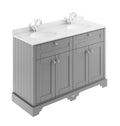 Old London Floor Standing 4 Door Vanity Unit with Double White Marble Basin Traditional Bathroom Vanity Unit with 1 Tap Hole, Sink Vanity Unit in Storm Grey, 1200mm