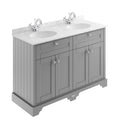 Old London Floor Standing 4 Door Vanity Unit with Grey Marble Double Basin 1 Tap Hole, Traditional Sink Vanity Unit for Bathroom Storage in Storm Grey, 1200mm