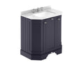Old London Floor Standing Vanity Unit with Basin, 3 Door Angled Cabinet, White Marble Top, Traditional Sink Vanity Unit in Bathroom in Twilight Blue, 750mm
