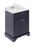 Old London Floor Standing 2 Door Vanity Unit with Square White Marble Basin, Vanity Unit with Basin, Sink Vanity Unit for Bathroom Storage in Twilight Blue, 600mm