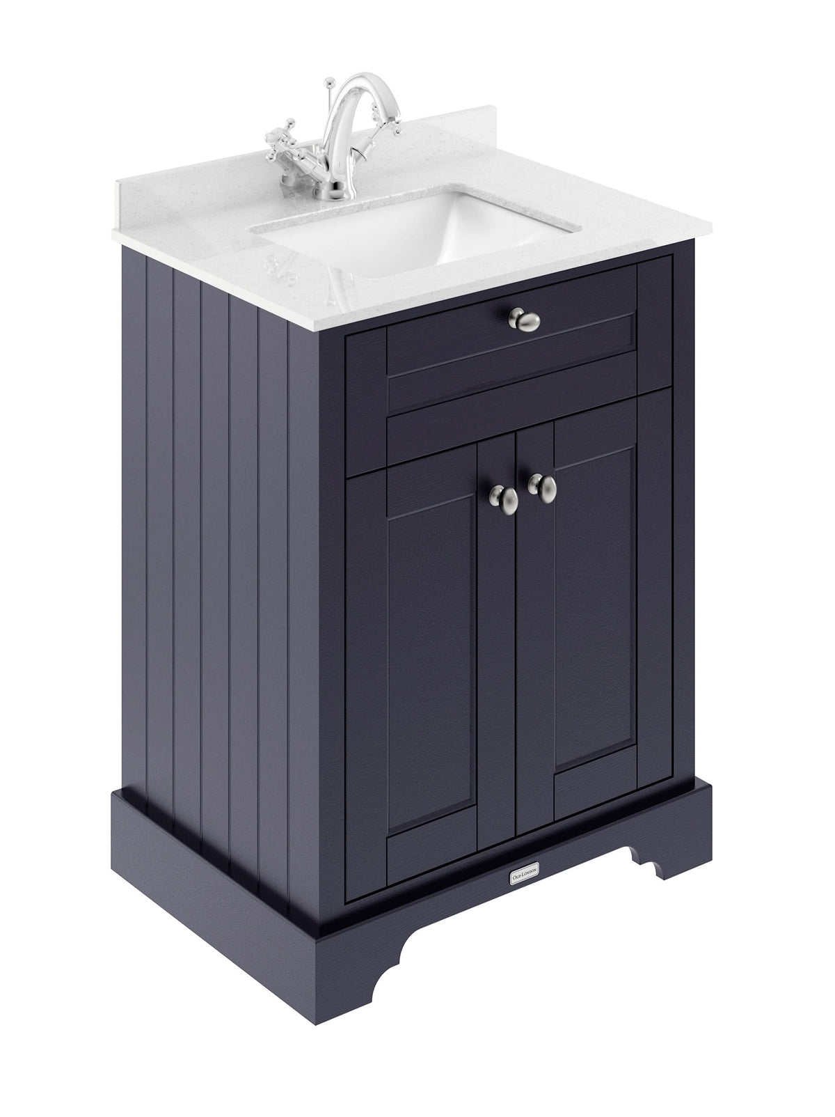 Old London Floor Standing 2 Door Vanity Unit with Square White Marble Basin, Vanity Unit with Basin, Sink Vanity Unit for Bathroom Storage in Twilight Blue, 600mm
