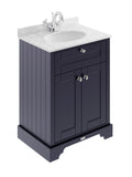 Old London Floor Standing Vanity Unit with Grey Marble Basin Top 2 Door, Traditional Bathroom Sink Cabinet, Soft Close, Vanity Unit with Basin in Twilight Blue, 600mm