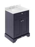 Old London Floor Standing Vanity Unit with Basin, 2 Door Cabinet, White Marble Top, 3 Tap Hole, Sink Vanity Unit for Traditional Bathroom Elegance in Twilight Blue, 600mm
