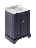 Old London Floor Standing Vanity Unit with 3 Tap Hole Grey Marble Basin, Traditional 2 Door Sink Vanity Unit for Bathroom, Soft Close in Twilight Blue, 600mm