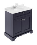 Old London Floor Standing Vanity Unit with White Marble Basin Top, 2 Door Traditional Sink Vanity Unit for Bathroom with 1 Tap Hole in Twilight Blue, 800mm