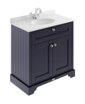 Old London Floor Standing Vanity Unit with Grey Marble Top & 1 Tap Hole, 2 Door Traditional Sink Vanity Unit with Soft Close Storage Cabinet in Twilight Blue, 800mm