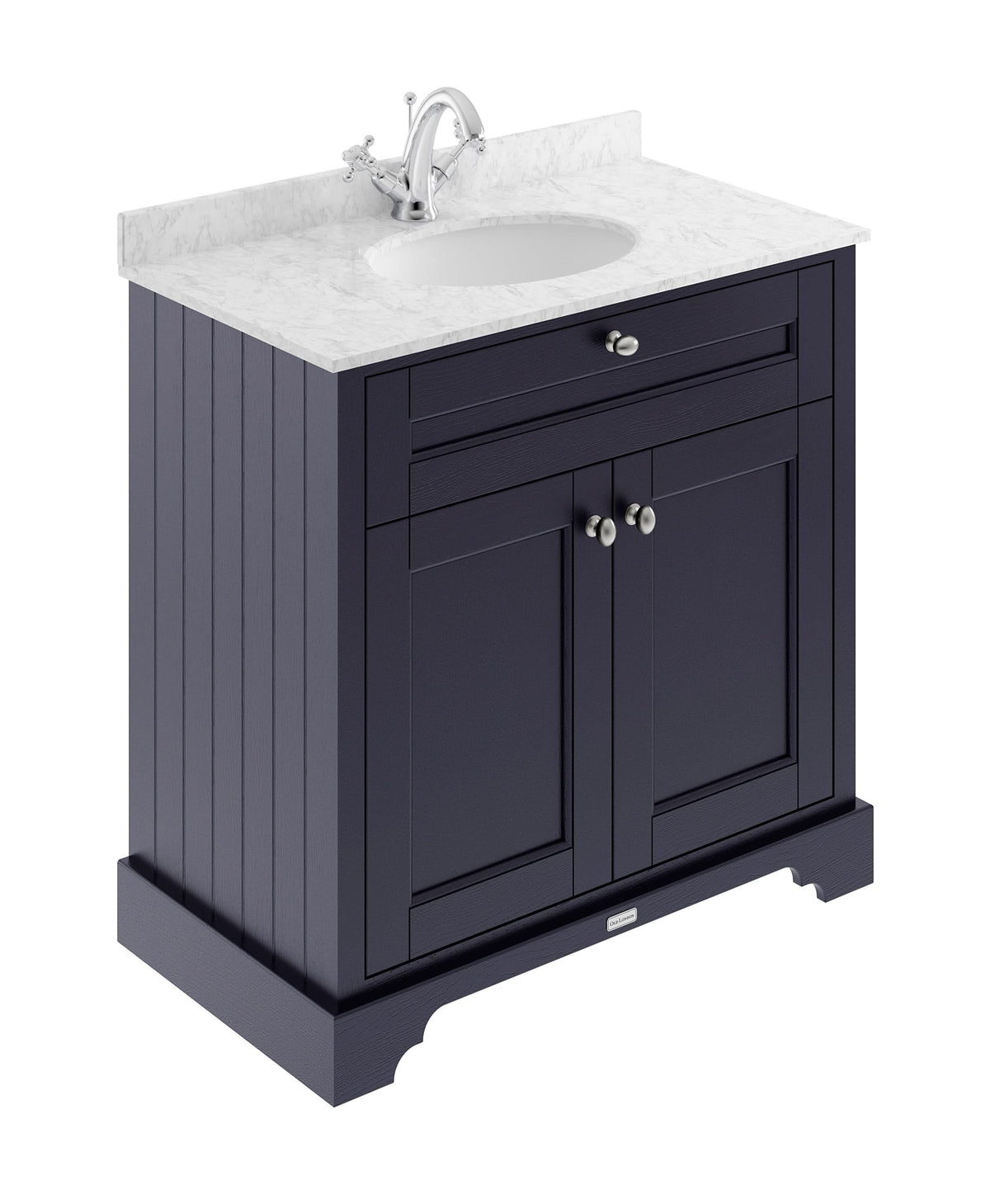 Old London Floor Standing Vanity Unit with Grey Marble Top & 1 Tap Hole, 2 Door Traditional Sink Vanity Unit with Soft Close Storage Cabinet in Twilight Blue, 800mm