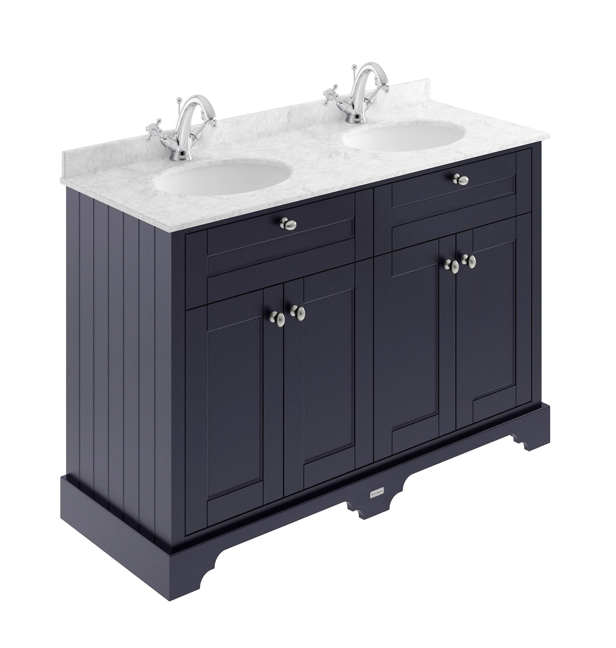 Old London Floor Standing Vanity Unit with Grey Marble Double Basin, 4 Door Sink Vanity Unit in Bathroom, Traditional Bathroom Vanity Unit in Twilight Blue Finish, 1200mm