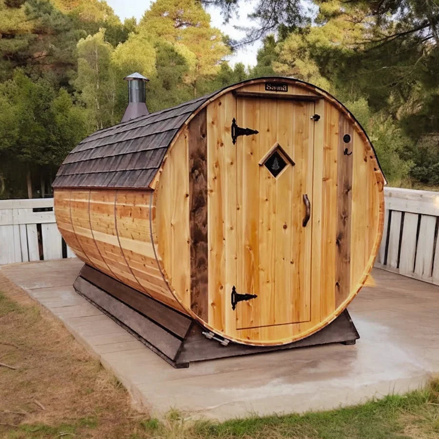 6 Person + Changing Room Cedar Barrel Sauna | 6′ x 12′